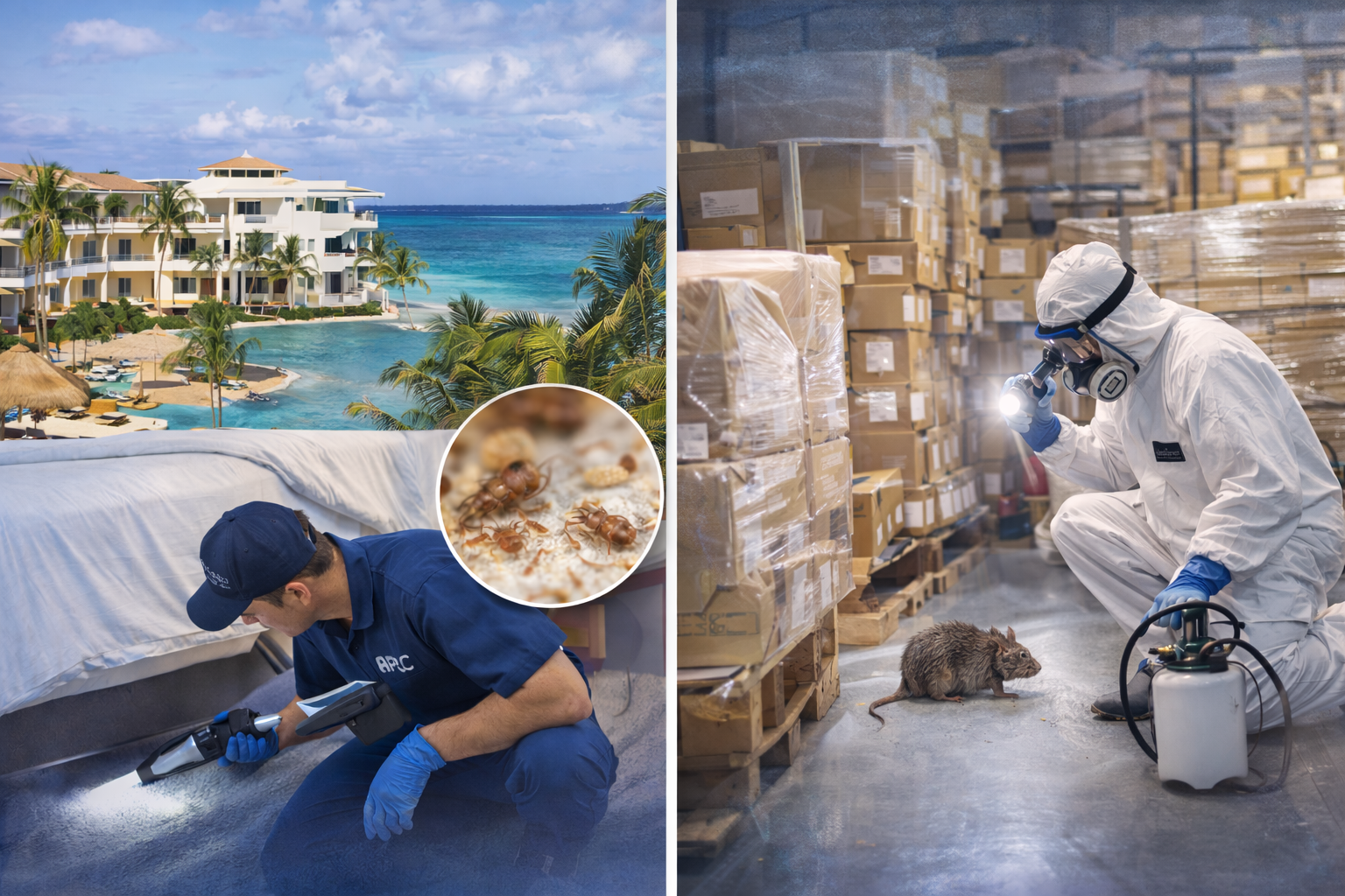 Control profesional de plagas en hotel de Punta Cana y almacén industrial en Santo Domingo mediante programas especializados y manejo integrado